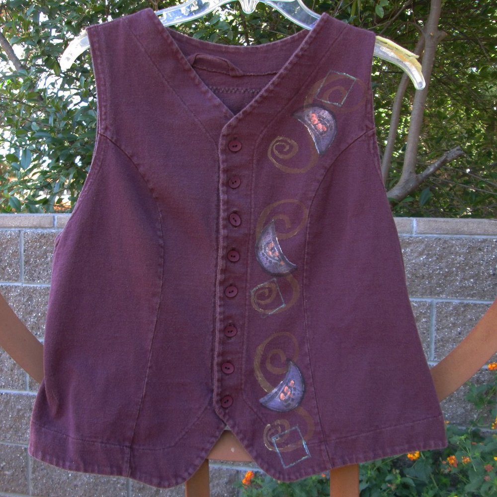 Barclay Blue fish Women's Top, Hand Block-printed, Wine Color, Large